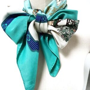 Hermes Turquoise and Cream Silk Scarf